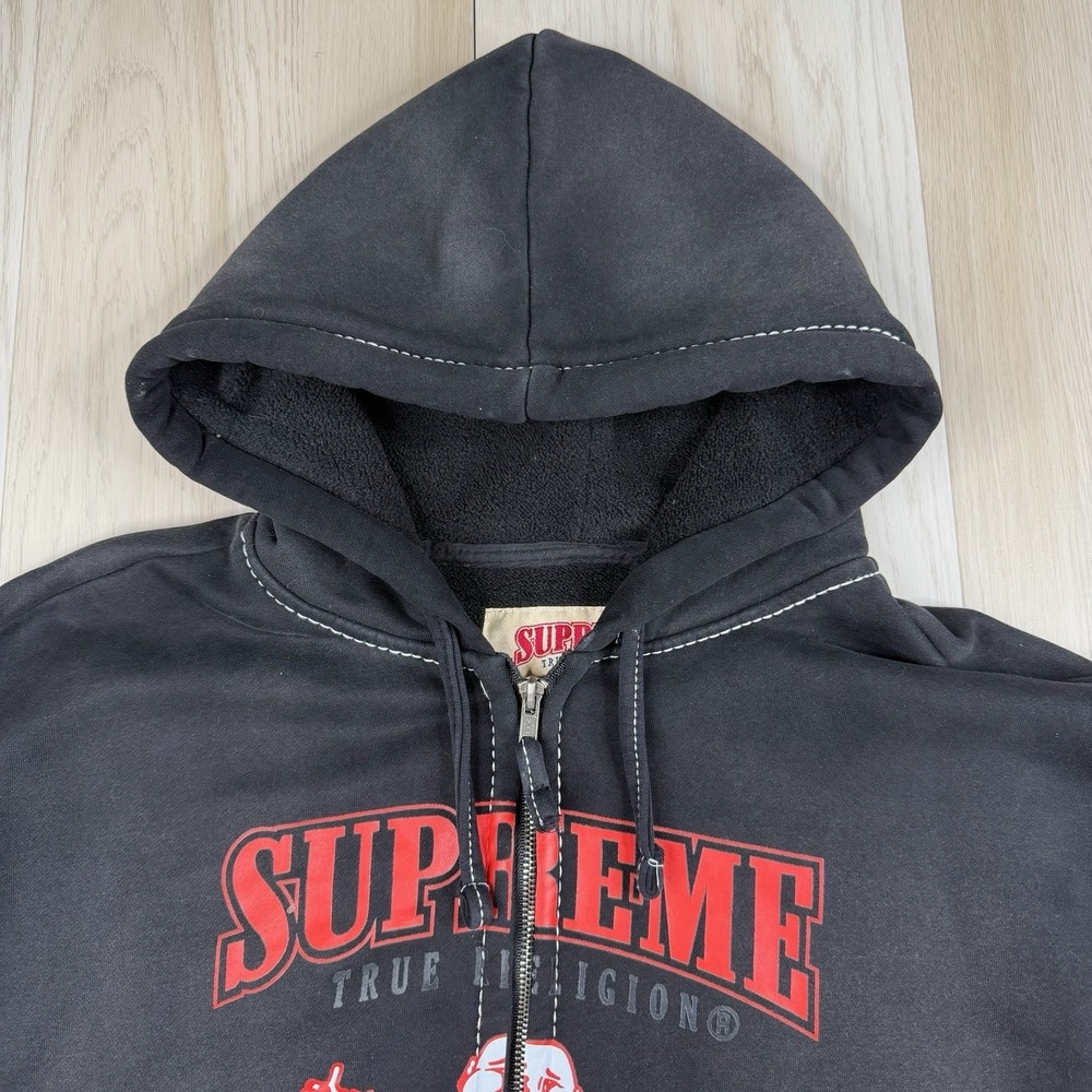 Supreme x True Religion Full Zip Hooded Fleece Graphic Print Hoodie Black Large - Picture 4 of 16